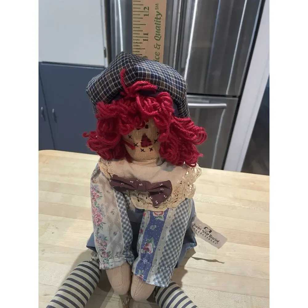 Girl Shelf Sitting Country Cloth Rag Doll Friends Forever Hearts Tender Hearted